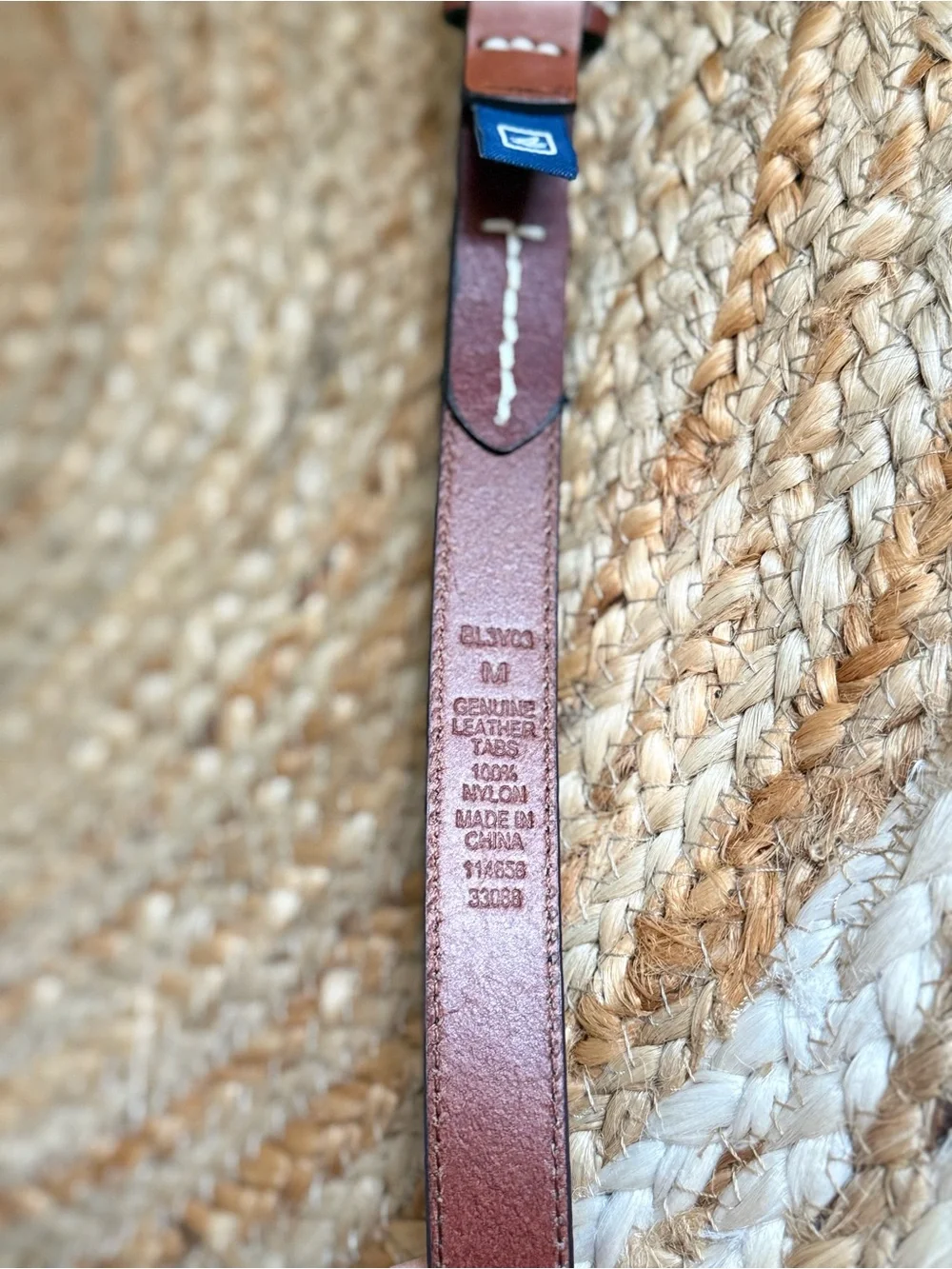 🌾 Sperry Women’s Leather Belt with Green and Navy Striped Nylon